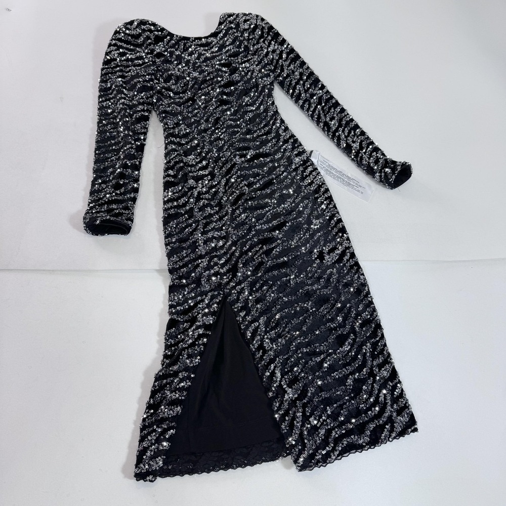 Dress The Population Dress Womens XXS Black Sequin Animal Print Bodycon Midi